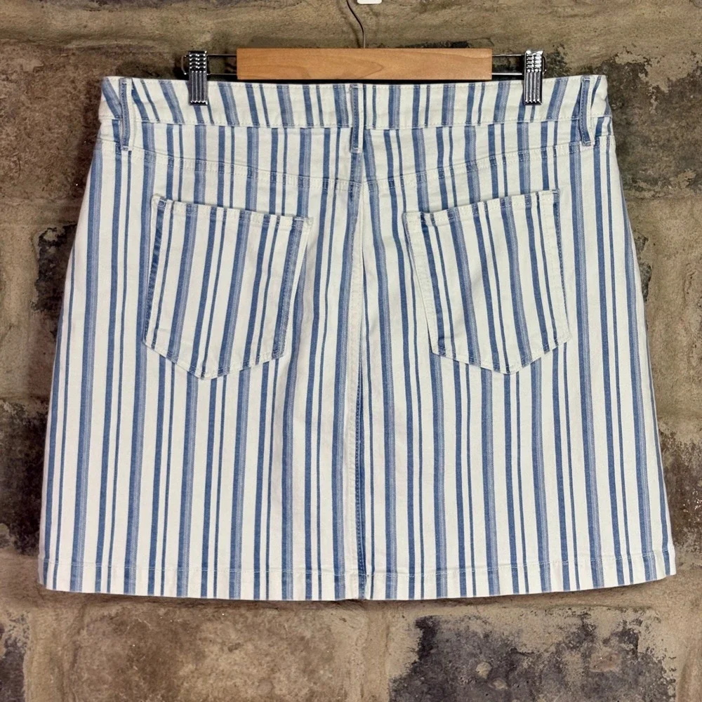 LOFT Womens Blue White‎ Striped Denim Mini Skirt Size 14 Summer Casual Preppy